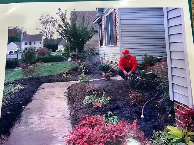 Freshly installed mulch bed along a fence line